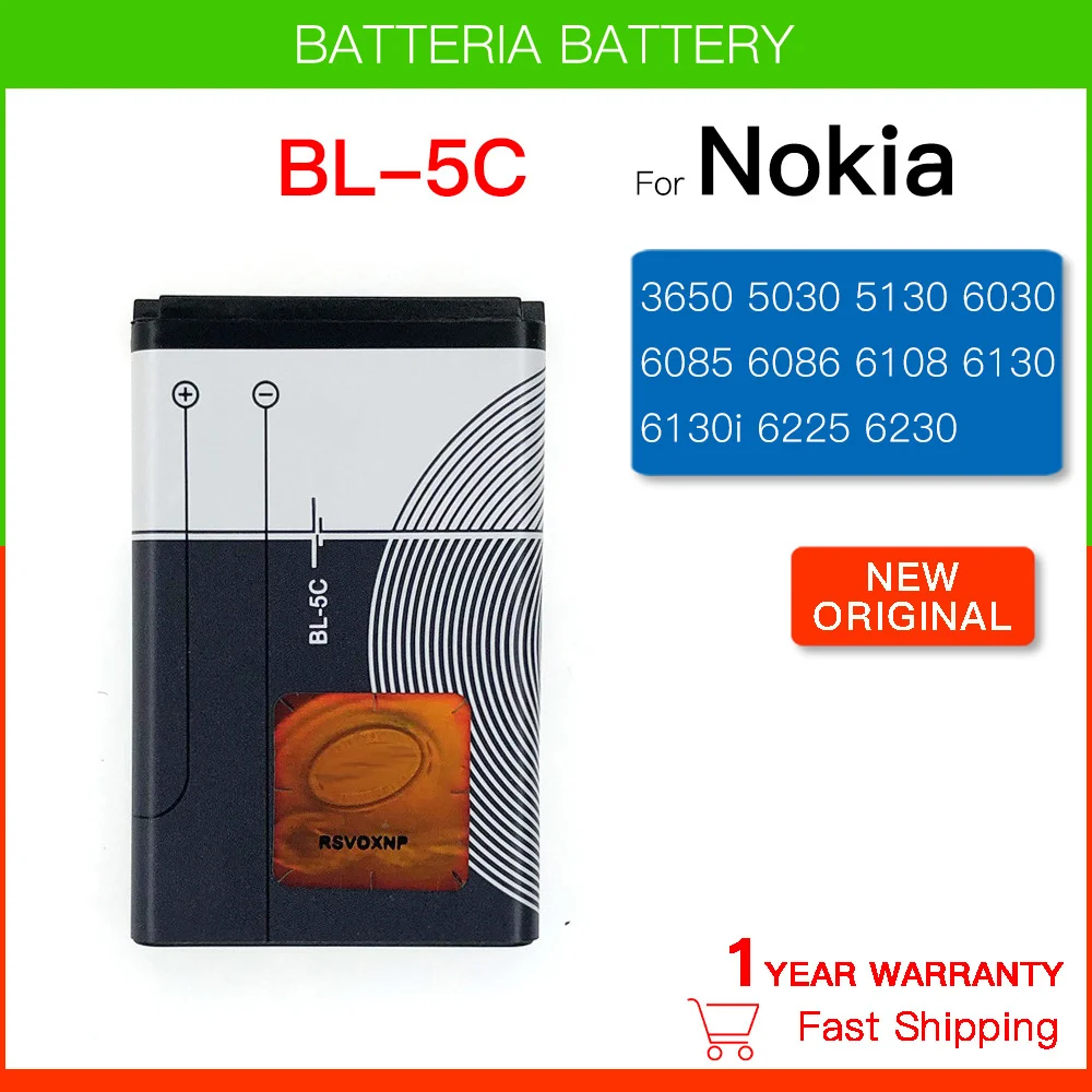 

Original BL-5C BL5C 3.7V 1020mAh Phone Battery For Nokia 1100 1110 1200 1208 1280 2600 2700 3100 3110 5130 6230 1600 battery