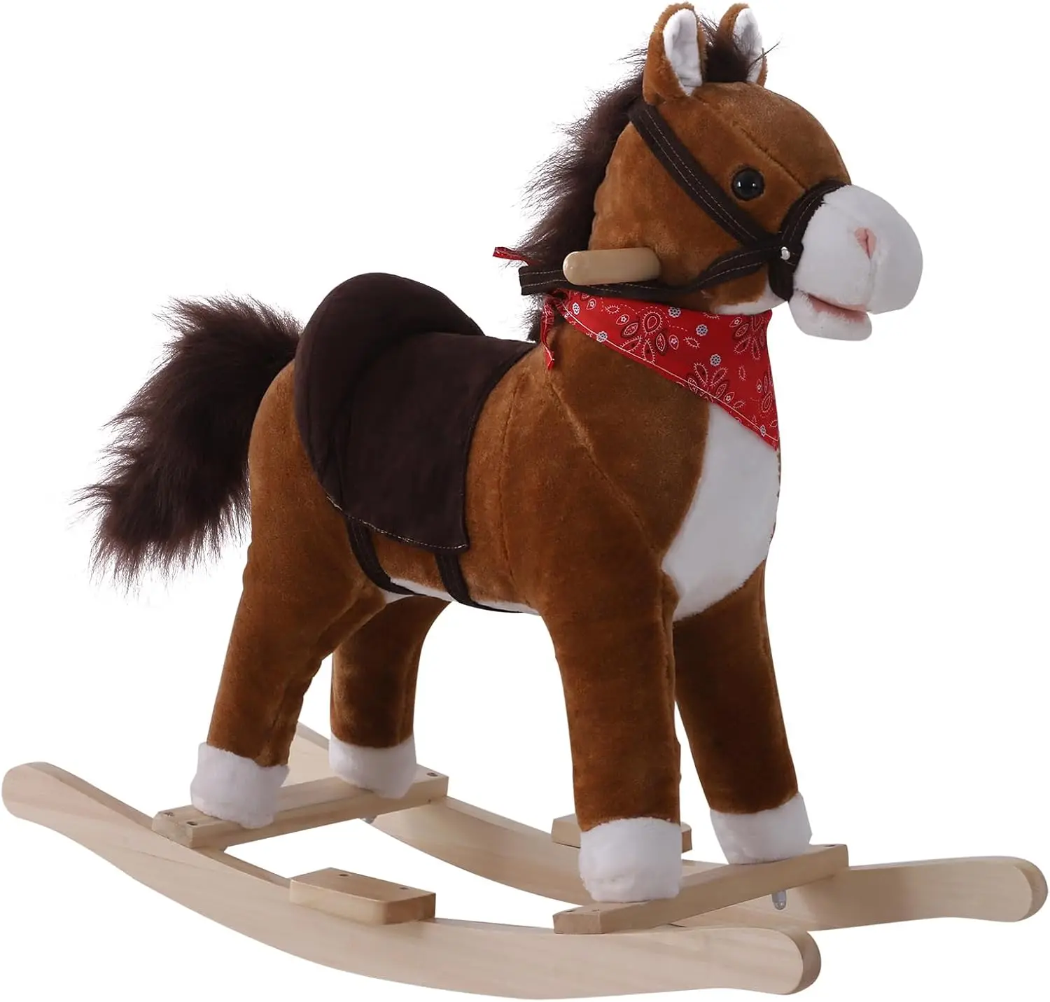 Kids Ride on Rocking Horse Plush Toy with Realistic Sounds Red Scarf