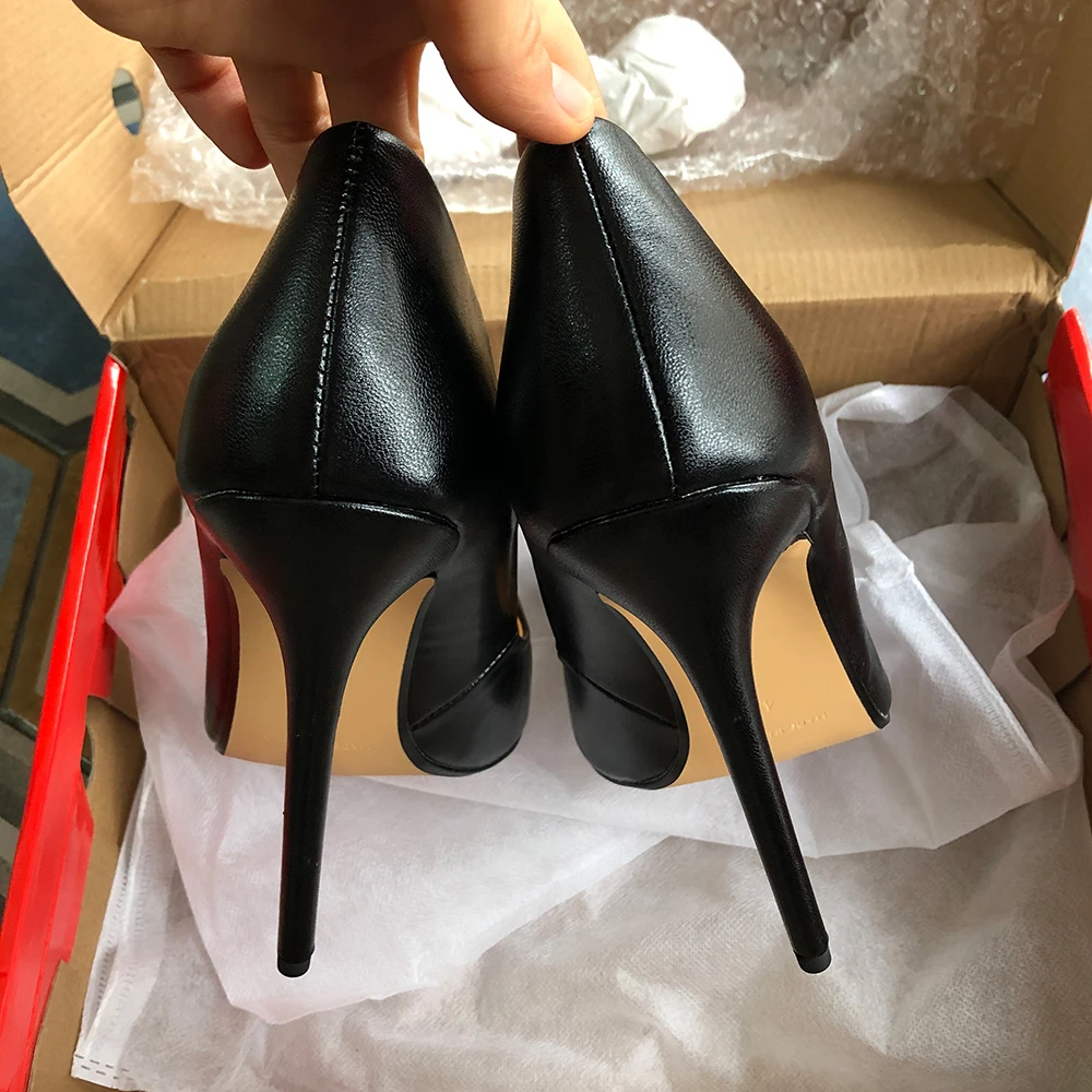 Tikicup plus size 40-48 sólido preto 15cm salto extremamente alto dedo do pé pontiagudo bombas stiletto deslizamento em crossdress gragon rainha sapatos