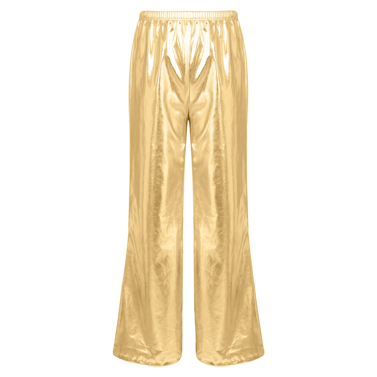 Kids Girls Boys Retro Hippie Disco Dance Pants Metallic Bell Bottoms Flare Pants Halloween Cosplay Stage Performance Costume