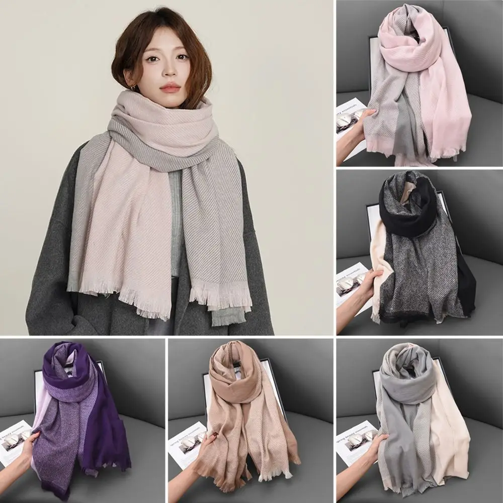 Fashion Winter Warm Tassel Plaid Scarfs Cashmere Imitation Nordic Style Shawl Wrap Double Sided Neckerchief for Women Girls