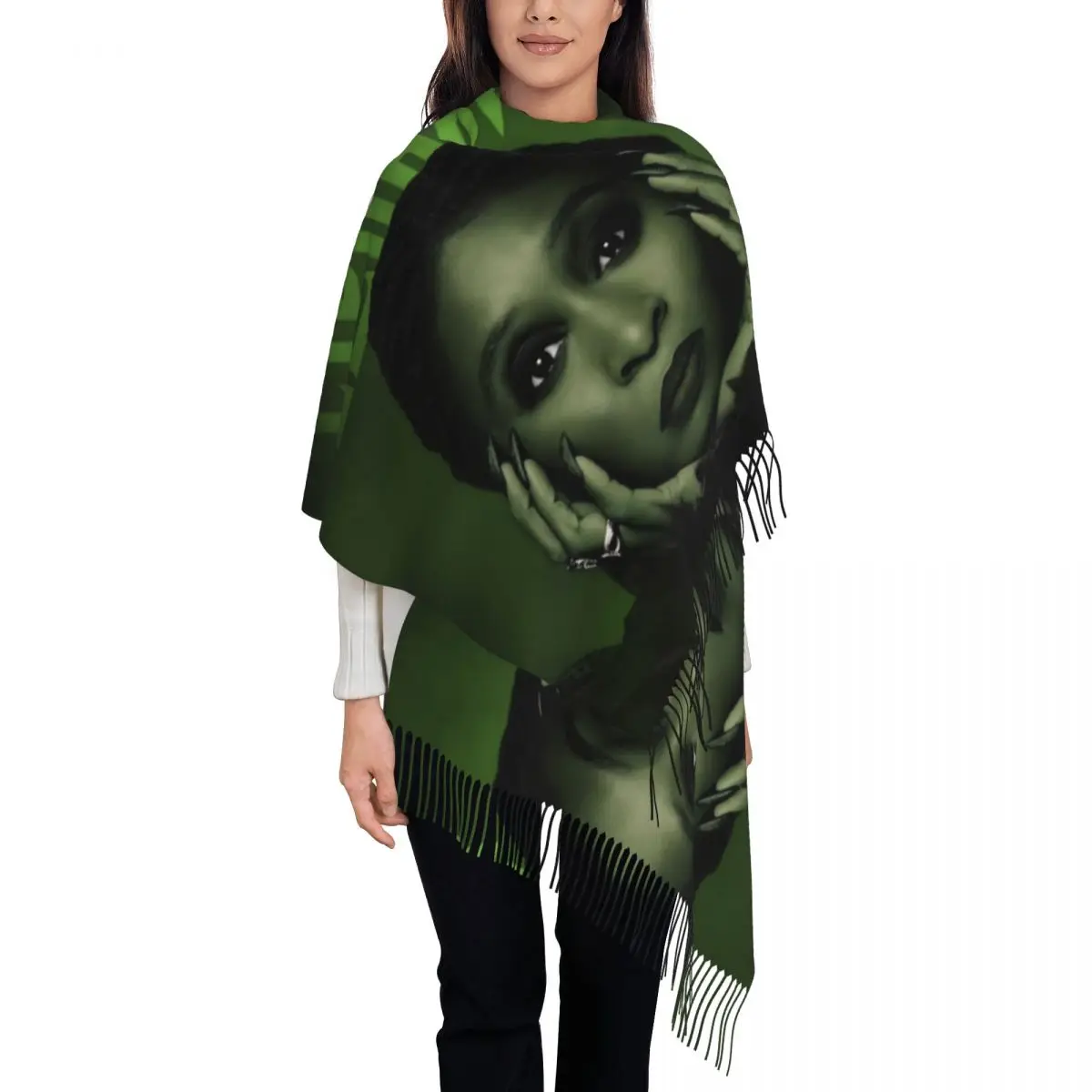 Women's Scarf with Tassel Elphaba Wicked For Good Large Winter Warm Shawl and Wrap Wizard Movie Daily Wear Pashmina Scarves