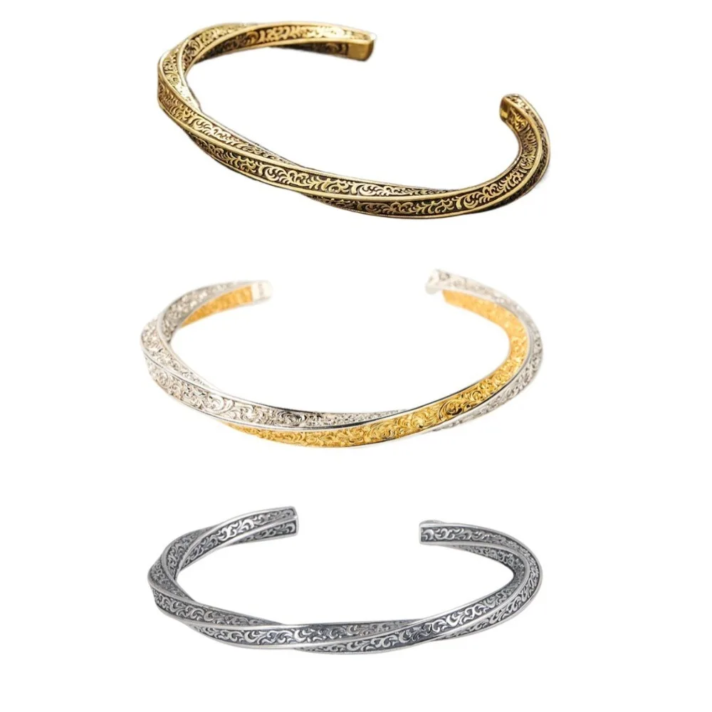 Fashion Light Luxury Twist Bangle Women Jewelry Irregular Flower Carving Bracelet Trendy Geometric Couples Cuff Bracelet Party