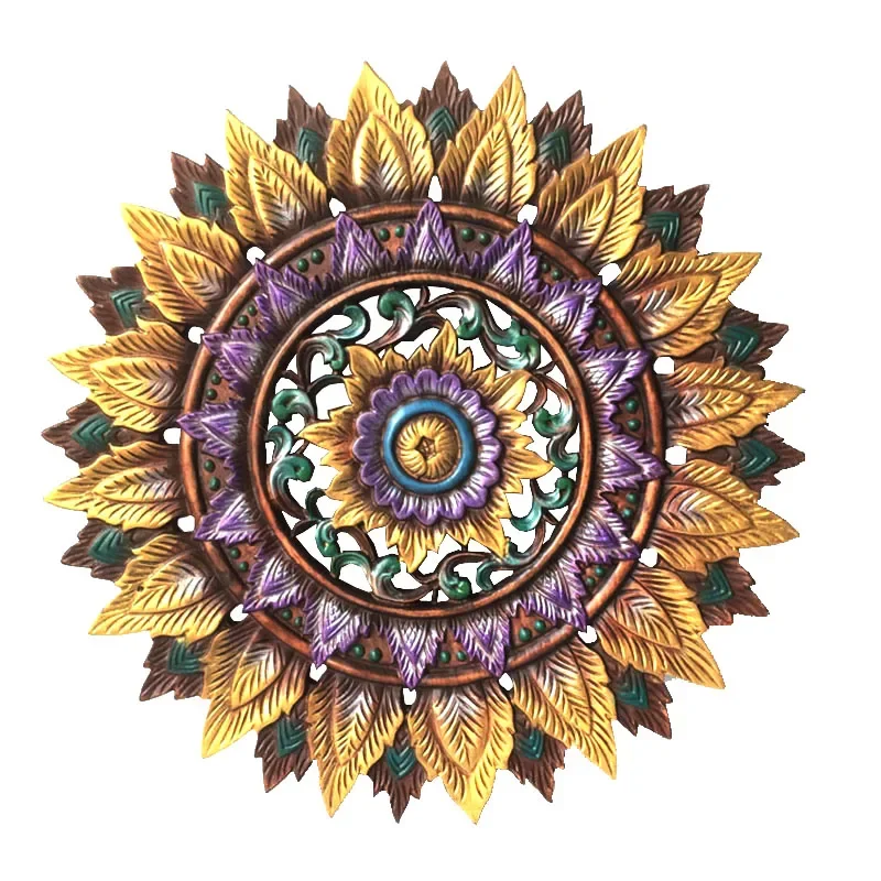 Colorful Sunflower Hollow Wooden Carving Wall Hanging Home Decoration Wall Living Room foyer Decoration