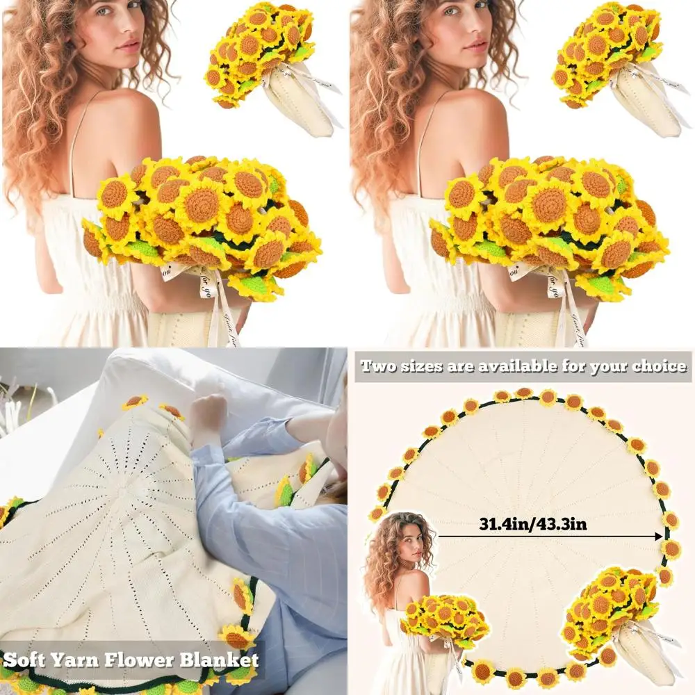 

Вязаное крючком одеяло с букетом подсолнечника — 43, подарок для женщин, идеально подходит для дней рождения, юбилеев и учителей.