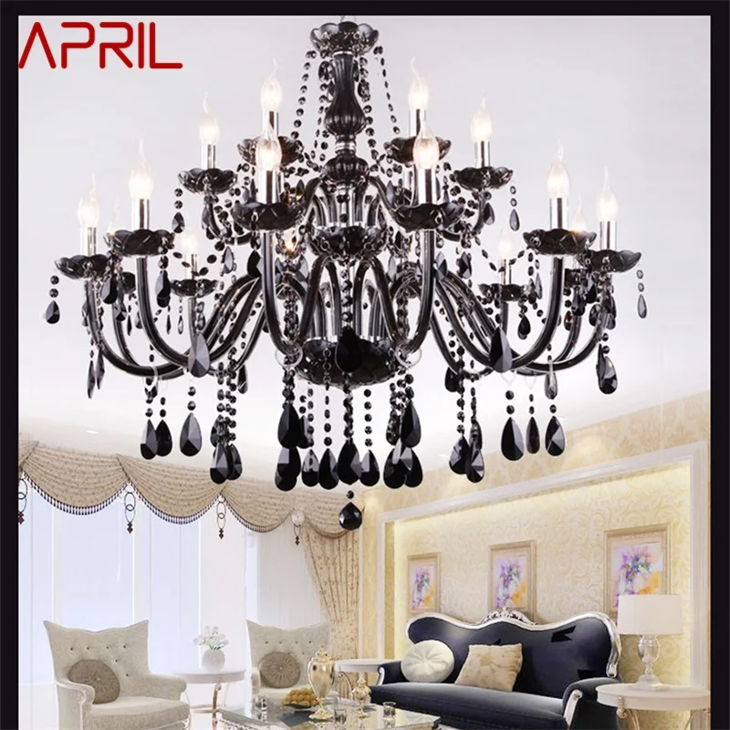 

APRIL European Style Chandelier Lamp LED Pendant Candle Crystal Black Luxury Light Fixtures Indoor for Home Hotel Hall