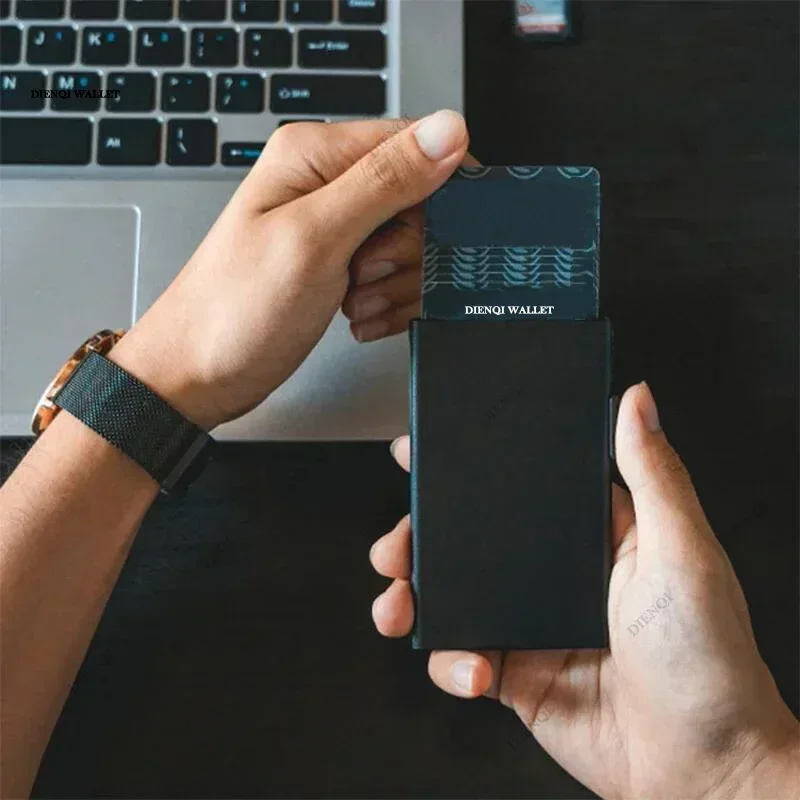 Anti-RFID Business Card Holders Wallets Metal Slim Thin Pop Up Slim Male Smart Business Supplies Credit Case Minimalist for Men