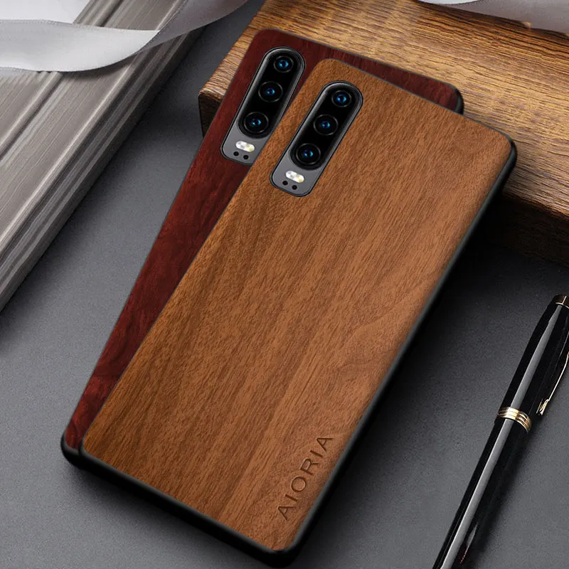 Case For Huawei P30 Pro Lite coque simple unique design lightweight wooden pattern pu leather phone case