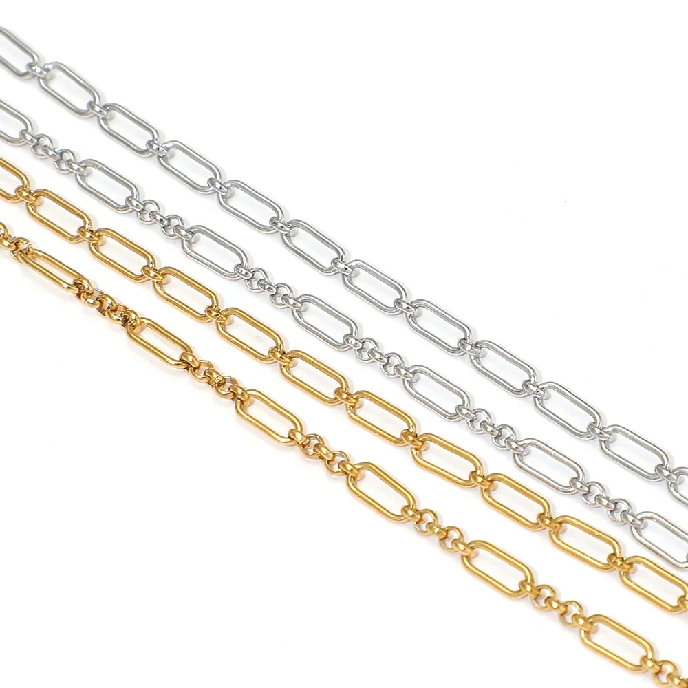 1 Meter Edelstahl-Papierklemmen-Ketten, ovale Kabelketten für handgefertigte Halsketten, DIY-Schmuckherstellung, Armbänder, Fußkettchen, Zubehör – Detail 2