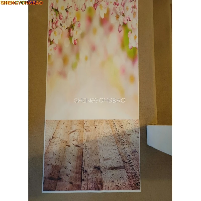 Vinyl Custom Photography Backdrops Wall And Wood Floor Flower Planks Landscape Photo Studio Background MBD-04