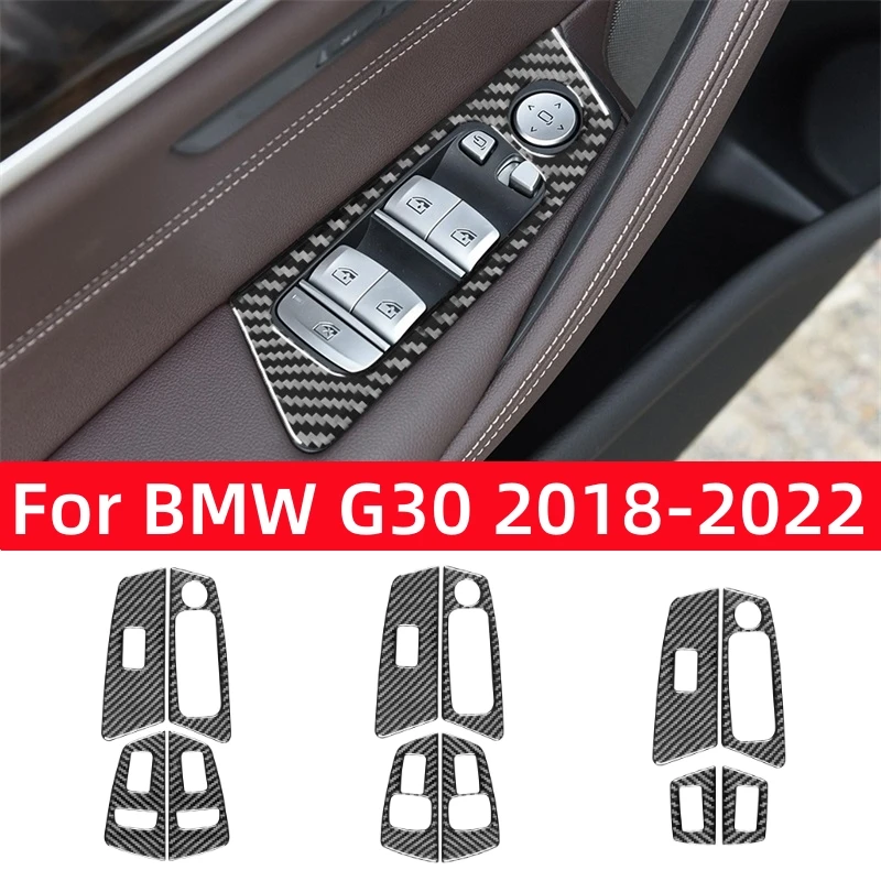 

For BMW 5 Series G30 2018-2022 Accessories Carbon Fiber Interior Car Windows Lifting Button Control Panel Trim Cover Stickers