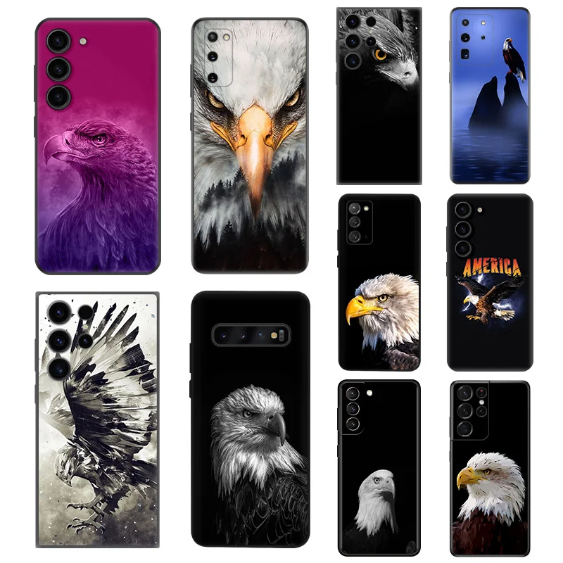 Eagle King Silicone Black Phone Cases for Samsung Galaxy S23 Ultra 5G S22 S21 S20 FE Plus Note 20 10 9 8 S10 E Lite Cover