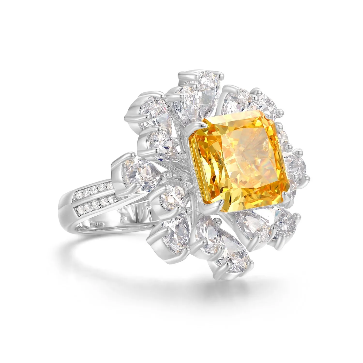 

ZOCA 925 Sterling Silver Ice Cut Imitation Yellow Gemstone Female Ring Luxury Wedding Accessories Main Stone Jewelry