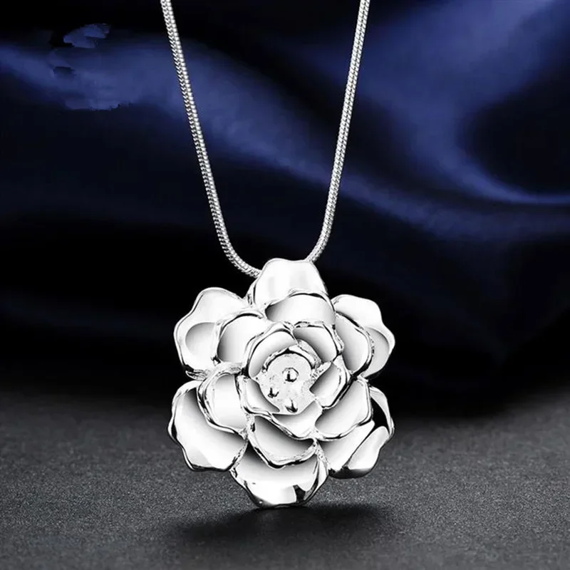 925 Sterling Silver Necklace For Women 18 inches beautiful Blooming flowers Pendant Fashion gift Wedding party Jewelry