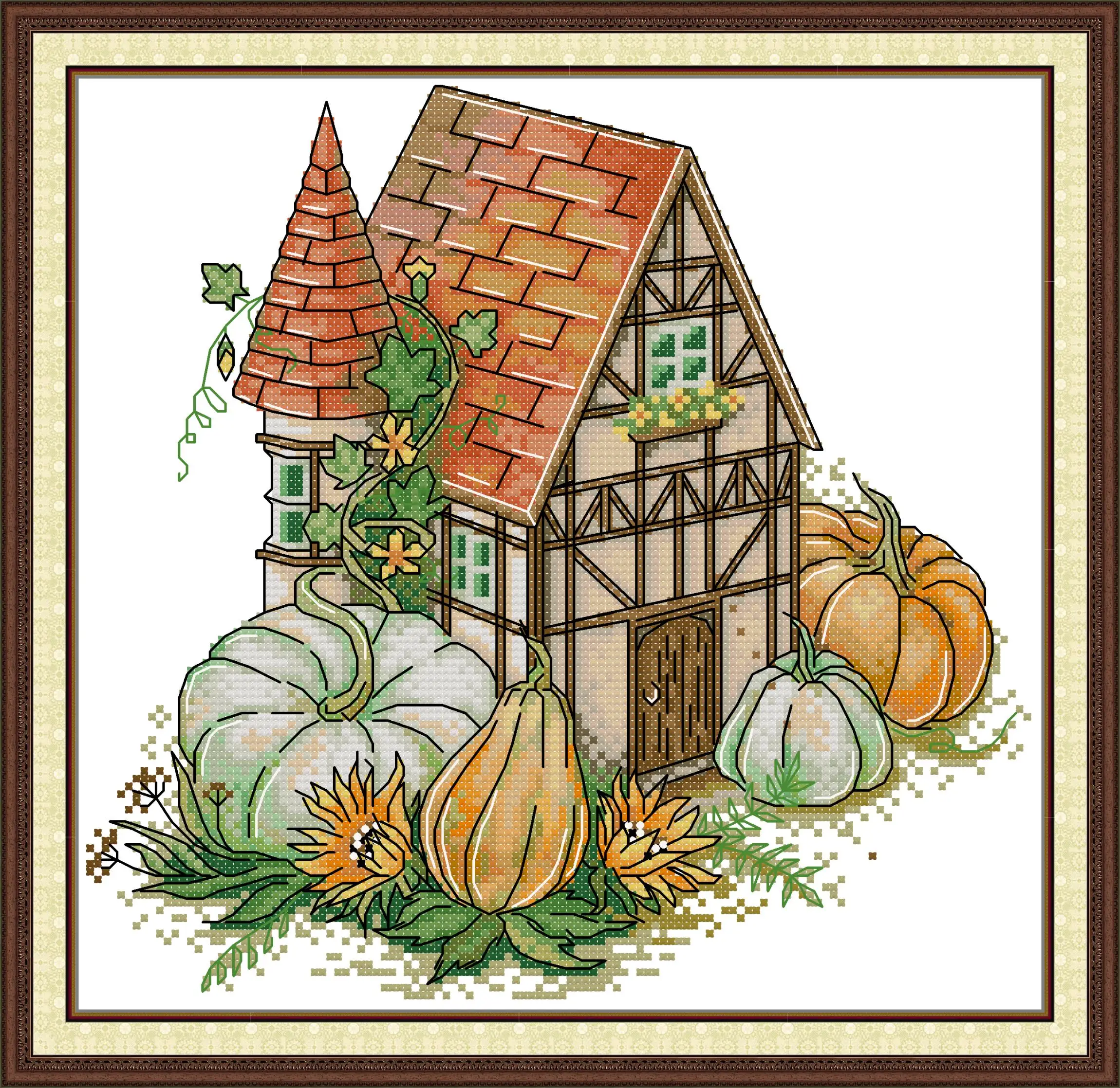 

Joy Sunday Pre-printed Cross Stitch Kit Easy Pattern Aida Stamped Fabric Embroidery Set-Autumn Cottage