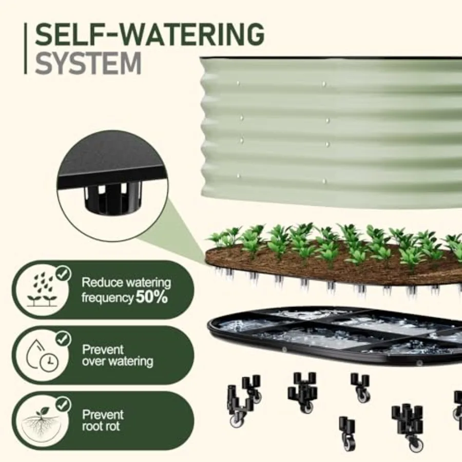 Self-Watering Raised Garden Bed with Wheels Indoor/Outdoor Metal Elevated Raised Beds for Gardening Durable Galvanized Rolling
