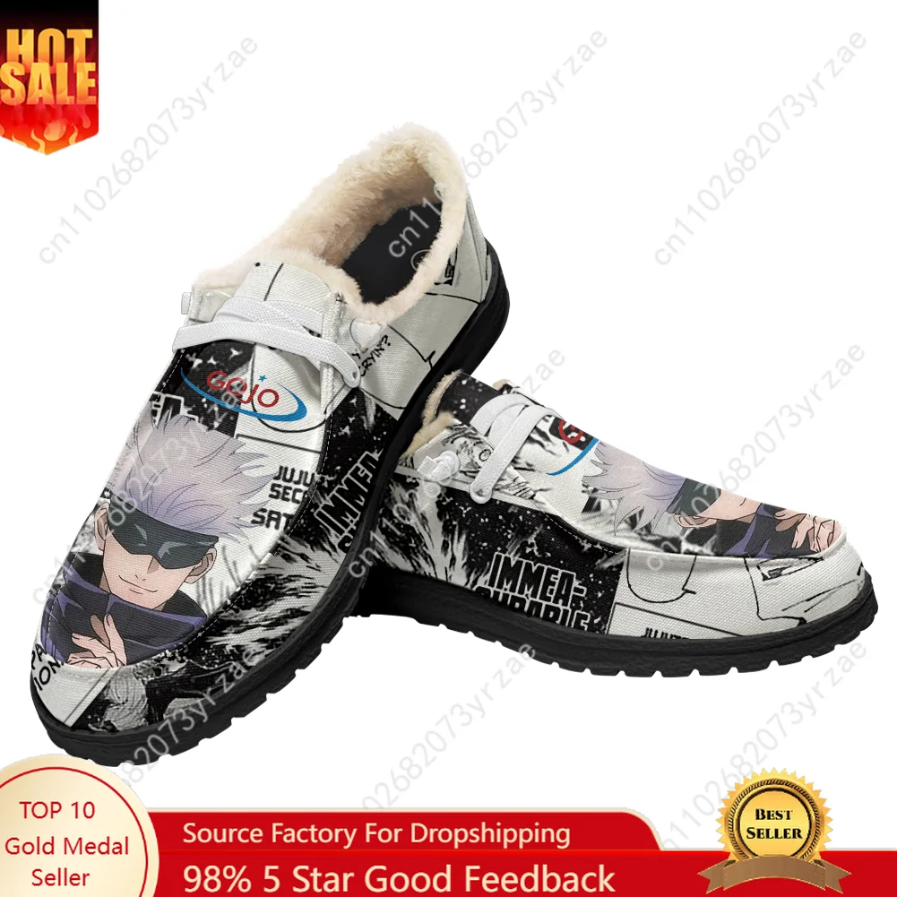 

Satoru Gojo Velvet Flat Shoes Mens Womens Warm Casual Shoe Indoor Outdoor Light Shoes Fashion Print Image Customize Couple Shoes