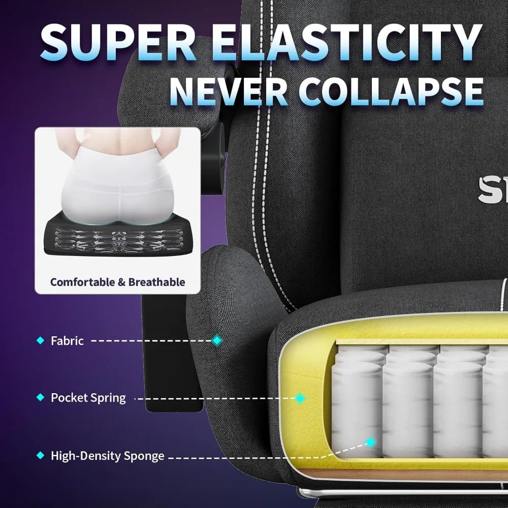 كرسي ألعاب مريح من القماش مع مسند للقدمين، كرسي كمبيوتر مسامي للكبيرة والطويلة، وسادة داعمة للفقرات القطنية، ألعاب مريحة #5