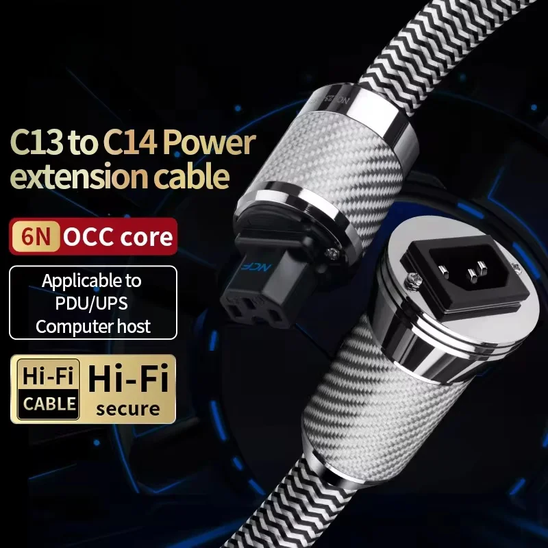 HIFI Power Cable 6N OCC 35CM NCF Power Filter Carbon Fiber Male Female Plug Housing Rhodium Plated Connector Extension Cable