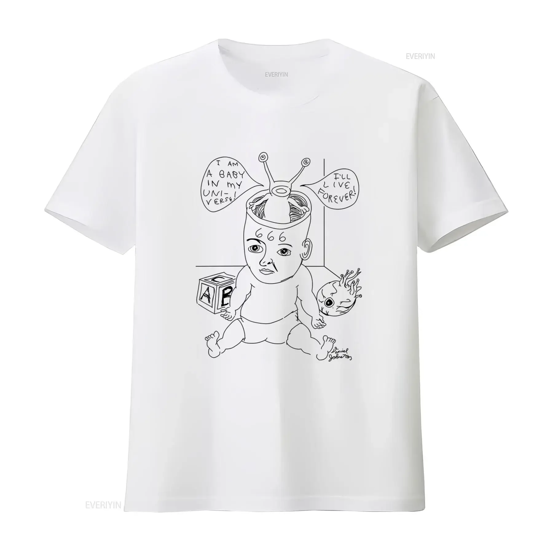 Daniell Johnston Baby Alien T Shirt Hi How Are You Print for  vintage Washed graphic Casual Comfortable Unisex Versatile