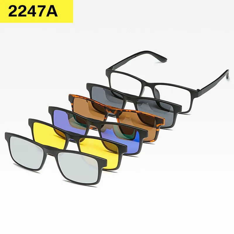 KUNKKA 2247A Classic Magnet Clip on Sunglasses Square Women Polarized Gray TR90 Frame Custom Prescription Male Myopia Glasses