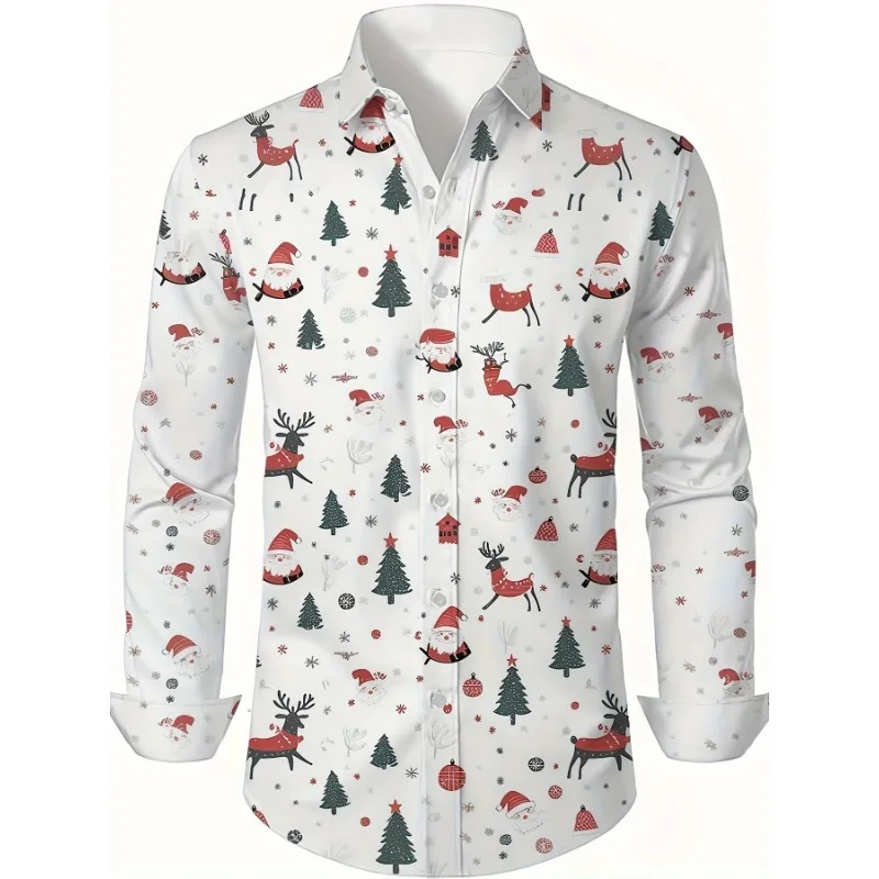 Christmas Festival Theme Men's 3D Printed Formal Shirts Santa Claus Elk Graphic Long Sleeve Shirt Fashion Men's Shirts For Men