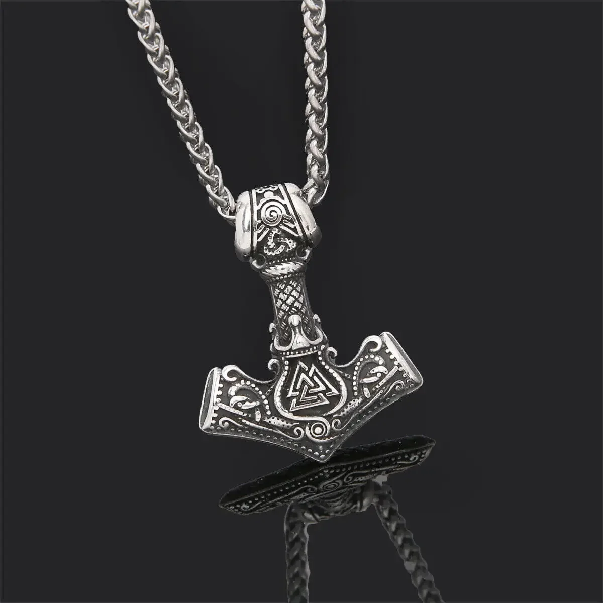 316L الفولاذ المقاوم للصدأ فايكنغ ثور Mjolnir قلادة الرجال قلادة سلاسل المجوهرات #4