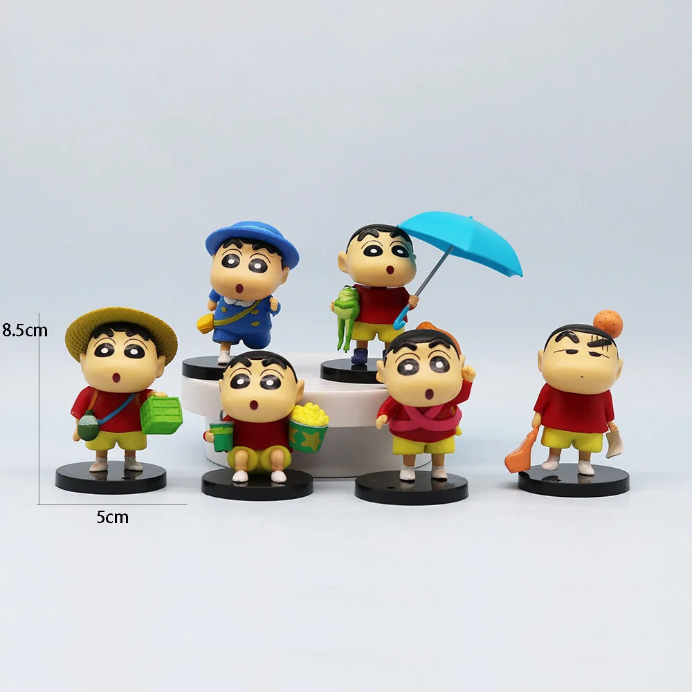 6 Stuks Krijt Shin-Chan Actie Figuur Kawaii Beeldje Anime Tij Speelgoed Collectie Ornament Pvc Model Standbeeld Grappige Poppen Cadeau