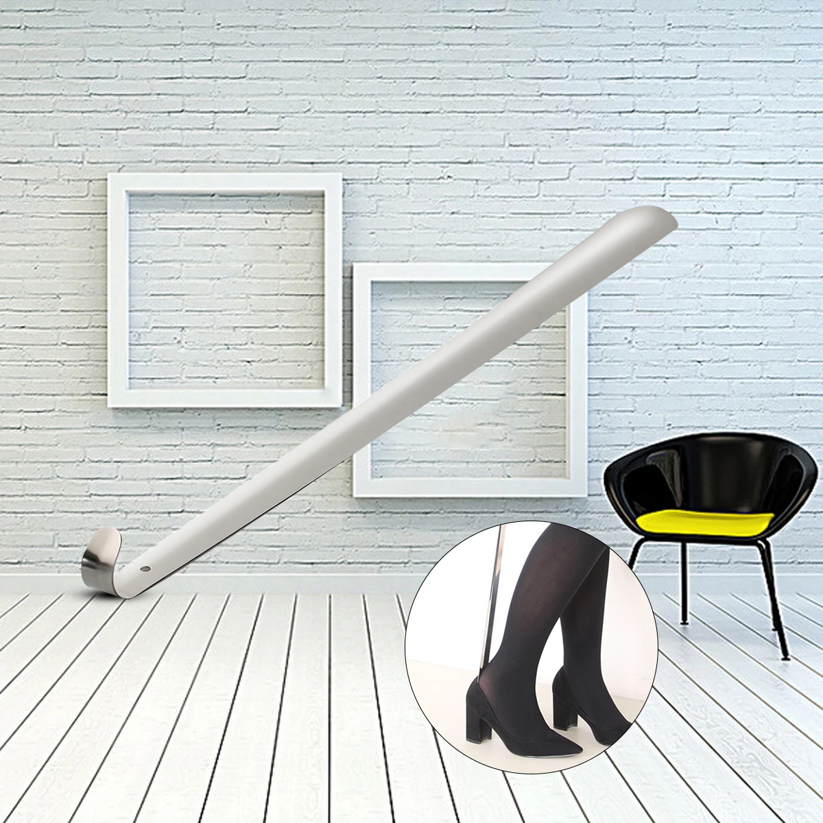 

50cm Long Shoe Horn Silver Stainless Steel Smooth Touch Hanging Hole Handheld Easy Use Take Off Shoes Practical Simple