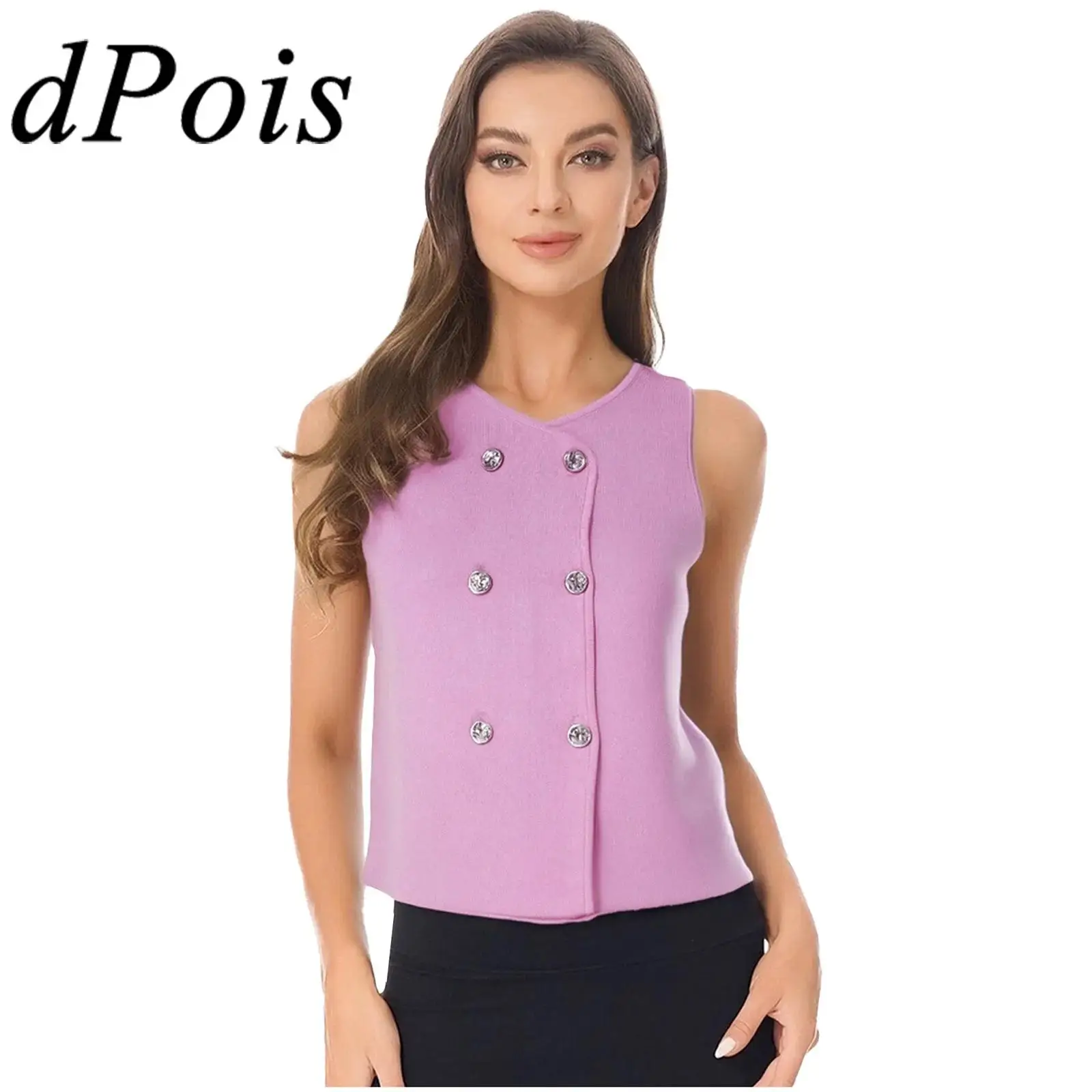 

Vests Women Fashion Solid Color Female 2025 V-neck Double-breasted Waistcoat Sleeveless Vest Tops for Commute Work Casual Party