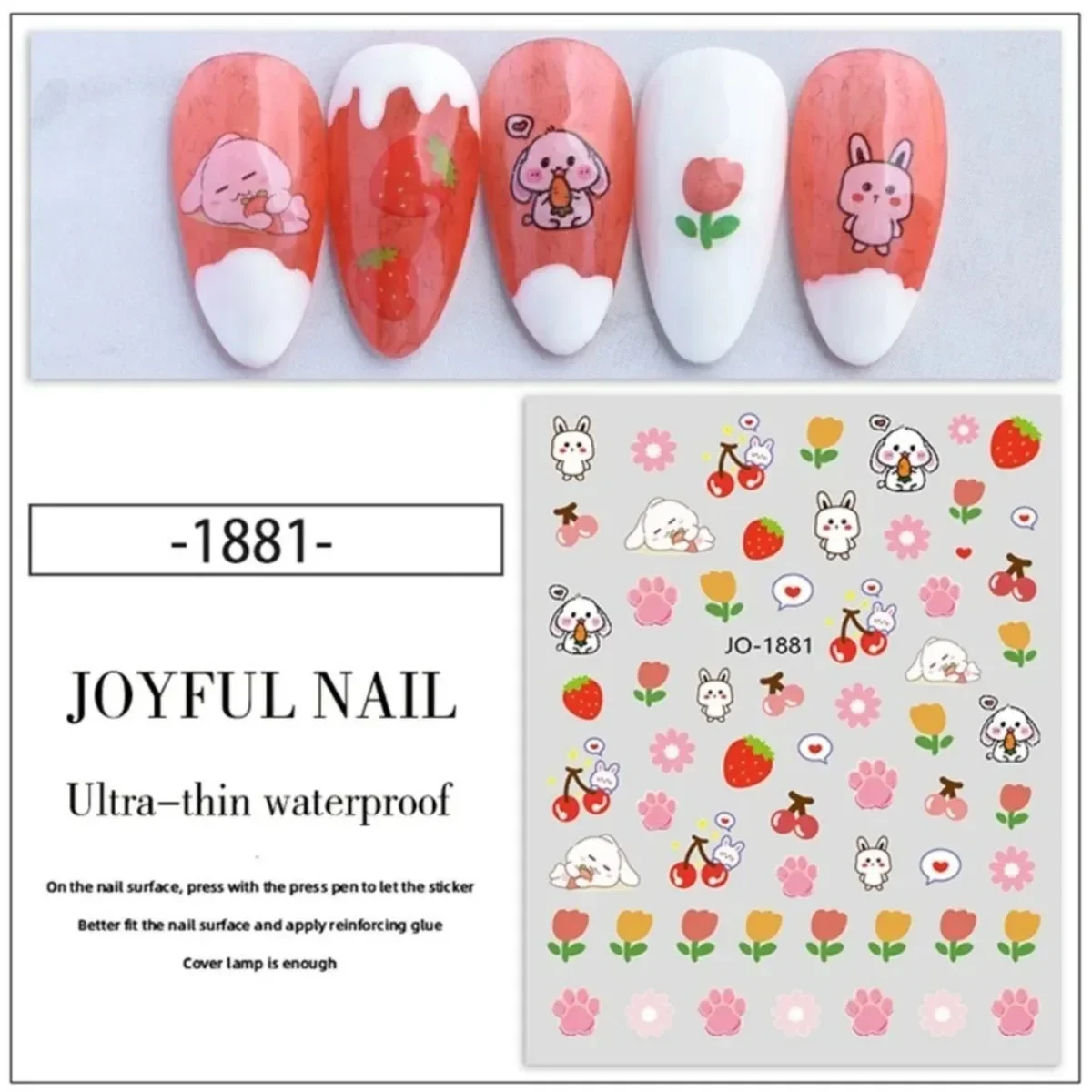 Summer Style Nail Art Sticker Cartoon Animal Little Bear Rabbit Carrots Colorful Flowers Tulip Design Nail Decoration Decals