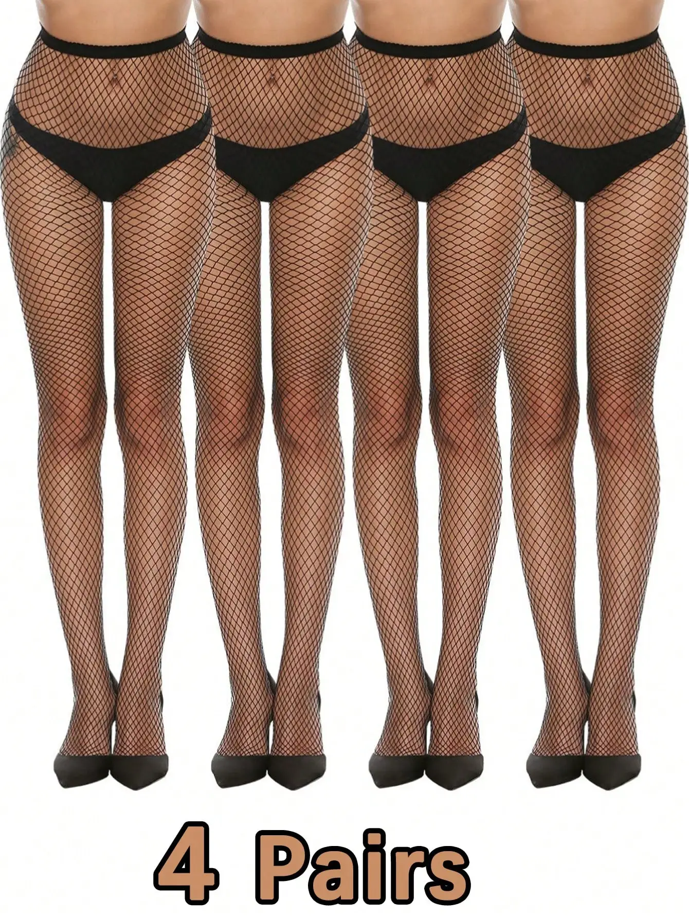 

4 Pairs Women's Black Fishnet Stockings, Hollow Out Design for Casual & Party Wear