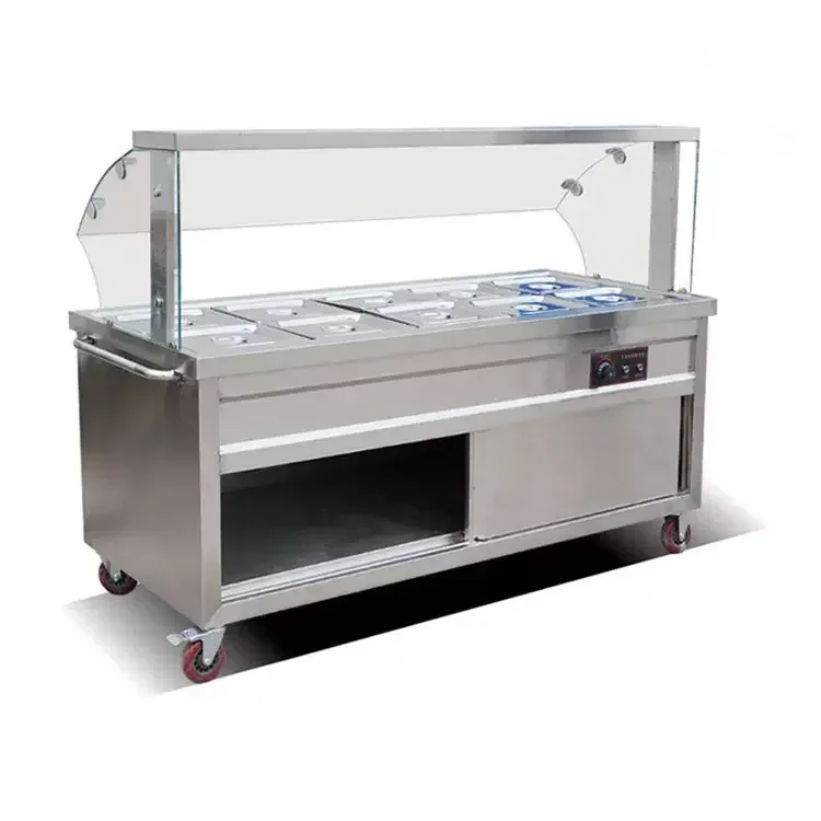 Freistehendes Restaurant Buffet elektrische thermische Edelstahl Glasscheibe Bain Marie Food Warmer Theke mit Schrank