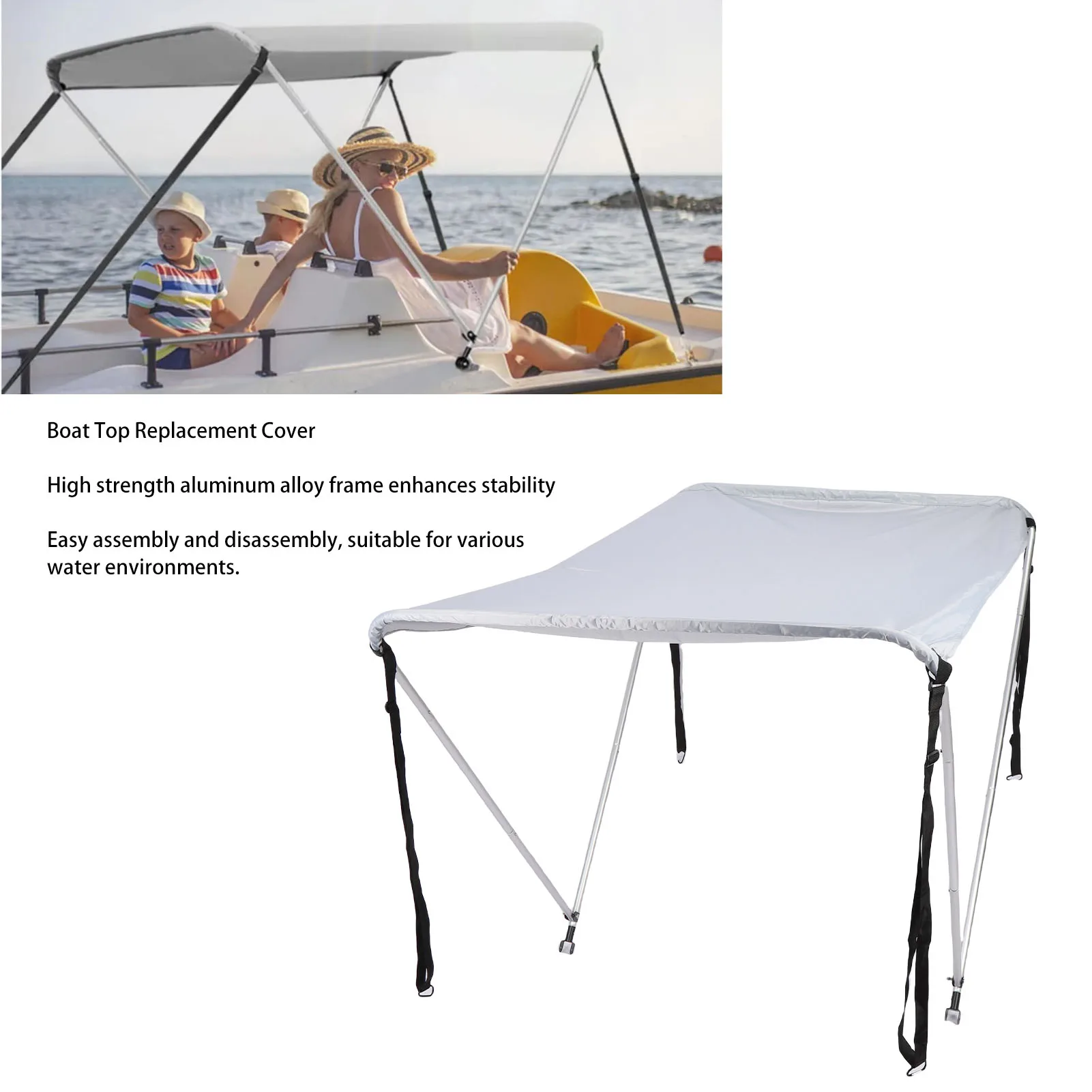 

Boat Top Shade Boat Sun Shade Shelter Aluminum Alloy Frame Weather Proof 210D Oxford Cloth Easy Disassembly for Canoes Kayaks