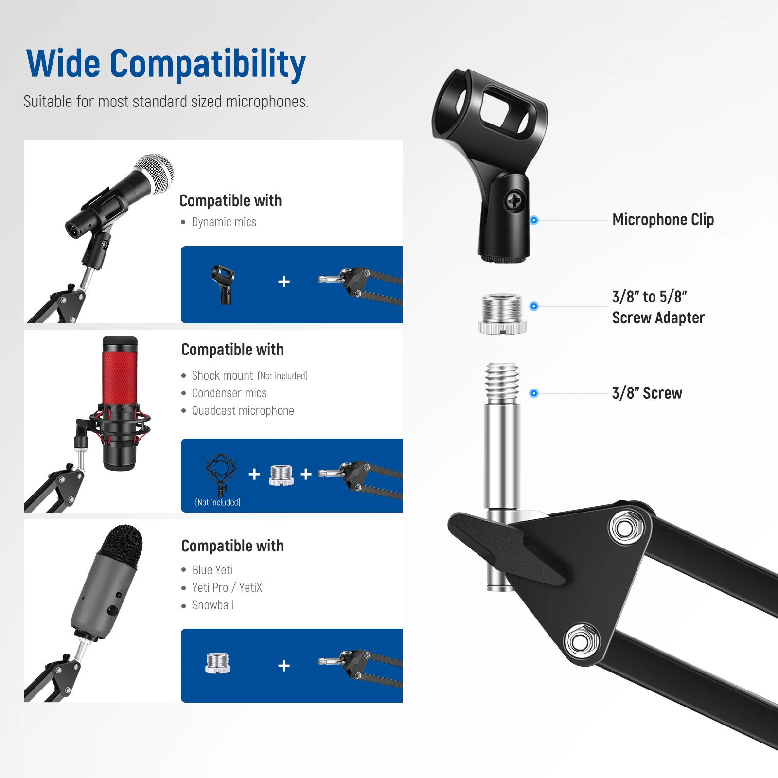 Neewer  Desktop Microphone Hanging Adjustable Boom Scissor Arm,  with 3/8” to 5/8” Screw and Cable Ties