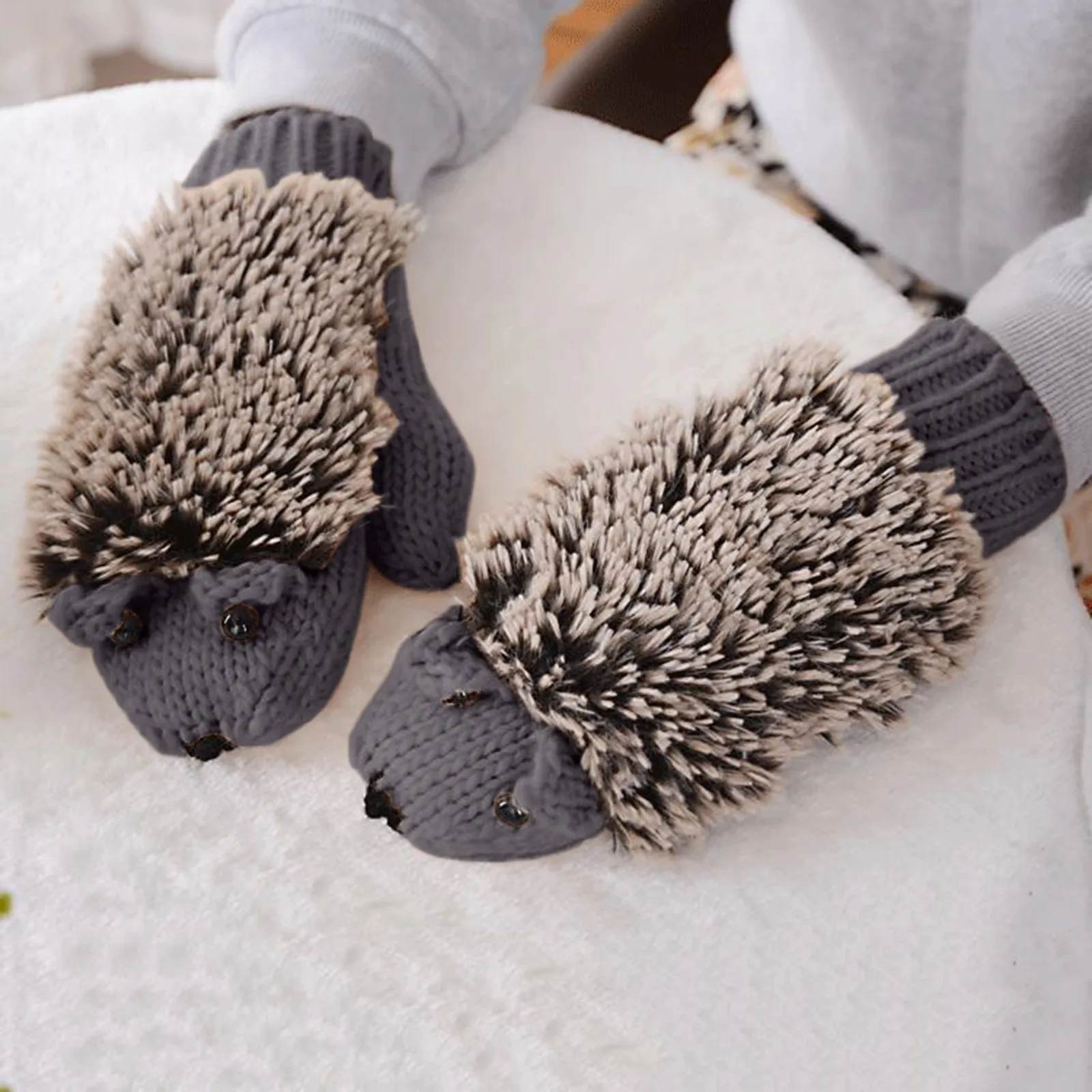 Women\'s Winter Gloves Fingerless Knitting Wool Warm Mittens Cartoon Hedgehog Gloves Birthday Present Winter Accessories Guantes