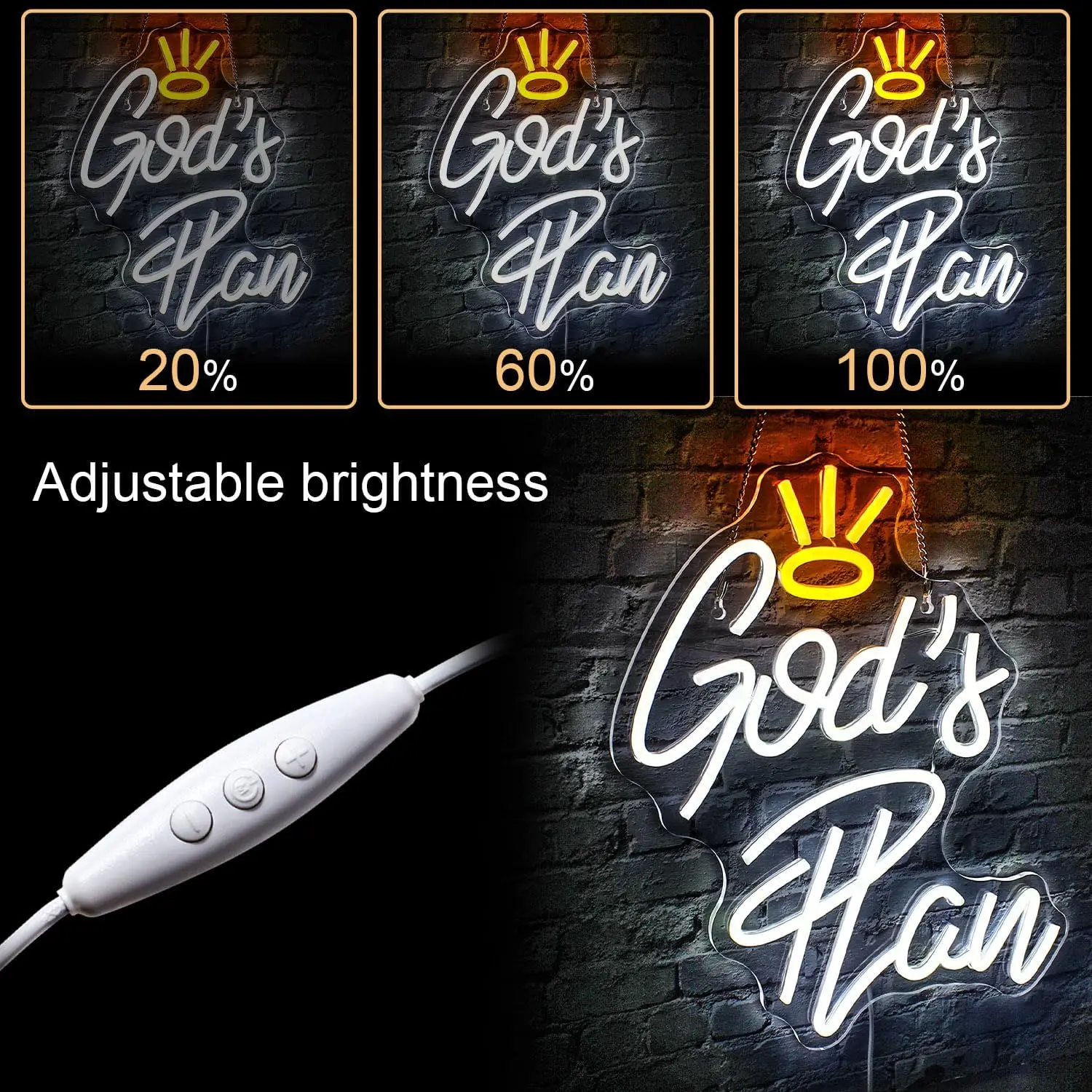 God's Plan White LED Neon Sign for Wall Decoration,USB Powered Letter Neon Sign Bedroom Living Room Home Bar Wedding Party Decor