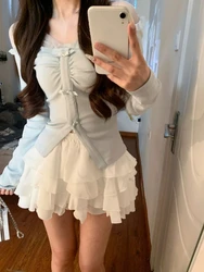 Sexy Short Party Dress Women Casual Long Sleeve Y2k Sweet Elegant  Mini Dress Beach Style 2023 New Korean Summer 2 Piece Set