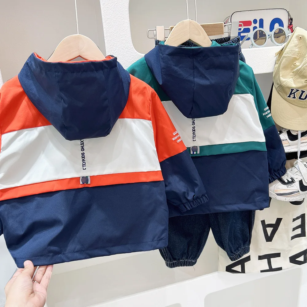 Kid Boys Outerwear Spring Autumn New Hooded Patchwork Letter Print Children Boys Jackets Zipper Stylish Students Boy Cargo Coats