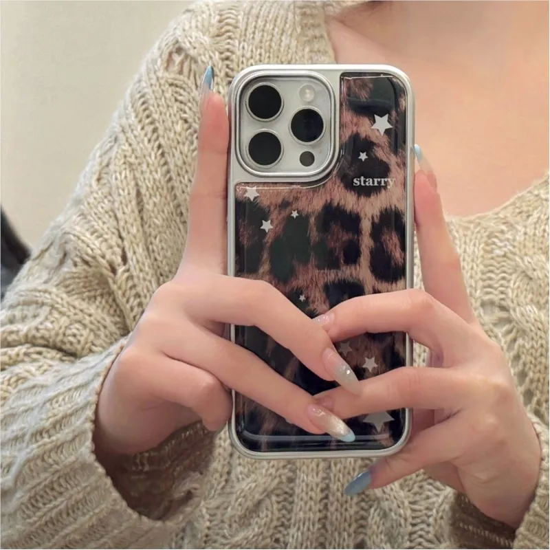 

Y2k Leopard Print Star Phone Case For iPhone 17 ProMAX 16 15 14 Pro Max Fashionable minimalist shockproof Cover Spicy Girl Style