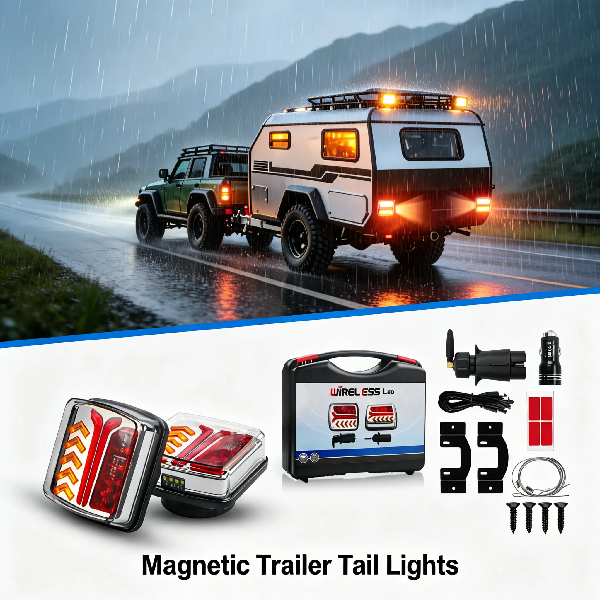 Wireless Magnetic LED Truck Tail Light 12V 24V Trailer Rear Signal Warning Brake Light Lamp for Vehicle Warning Lighting