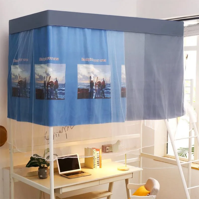 

Printed Dormitory Bed Curtain with Rope and Clasp, College Double Bed, Strong Shading Mosquito Net, Student Dormitori