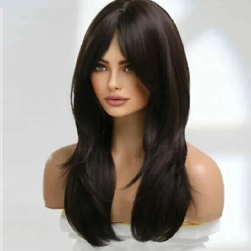 24 Inch New Womens Long Natural Dark Brown Straight Full Wig