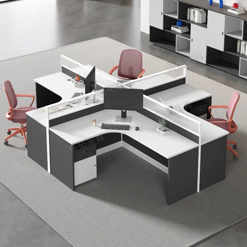 Staff Desk Combination Office Staff Desk Cross Double 4 Four 6 Artificial Seat Card Seat Financial Screen Table and Chair