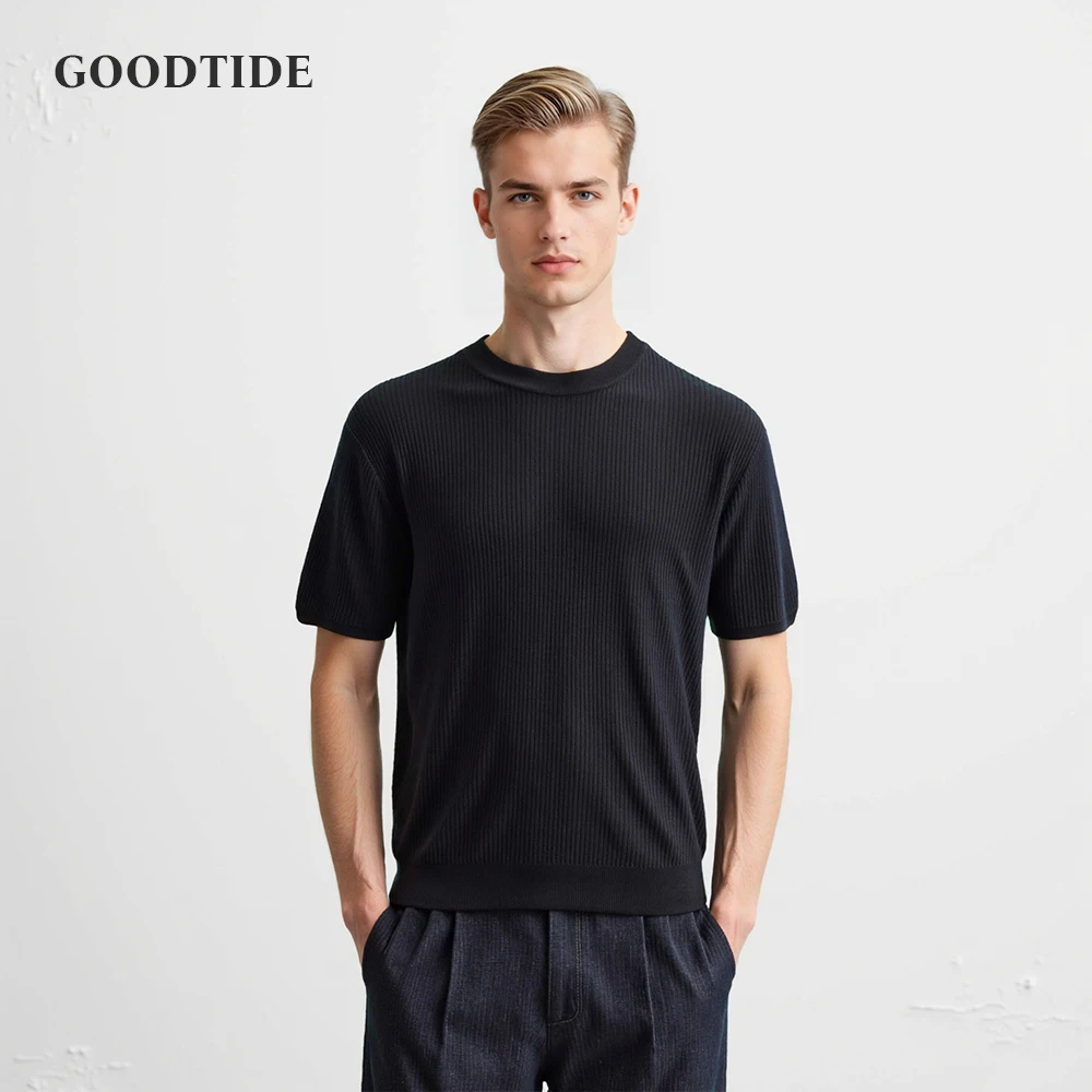 

Summer Men Knitted Shirts Short Sleeve T-Shirts Tops Male Fashion Casual Solid Color T Shirt Breathable Tee Men's Clothing