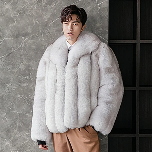 2021 Luxury Fluffy Real Fox Fur Jacket for Men Winter Thick Warm Custom Fur Coat Men Wholesale Men's Short Fur Coat