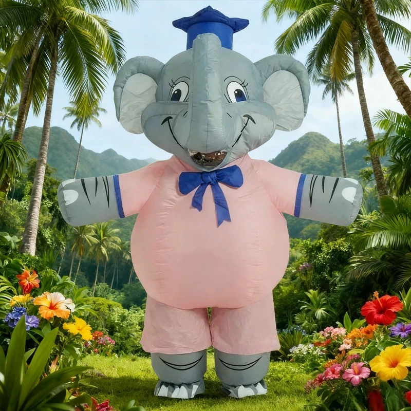 Niedliches aufblasbares Elefantenkostüm für Erwachsene, lustiger rosa Elefant, aufblasbarer Anzug, Halloween, Karneval, Party, Cosplay-Outfit
