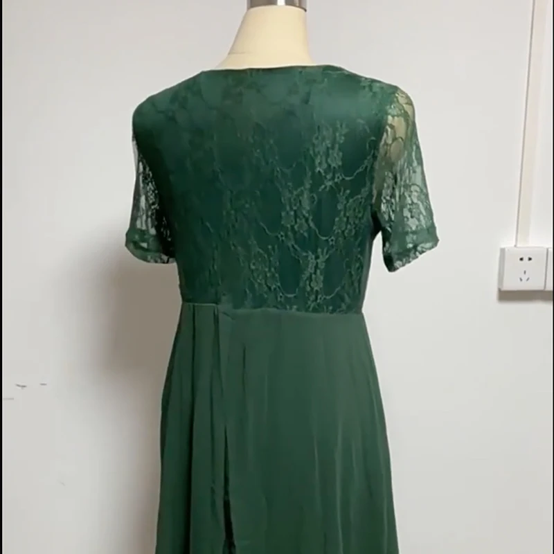 Blu Verde Abiti Prendisole Abito estivo da donna Elegante abito da festa Scollo a V Manica corta Abiti da sera in chiffon di pizzo Плаusе