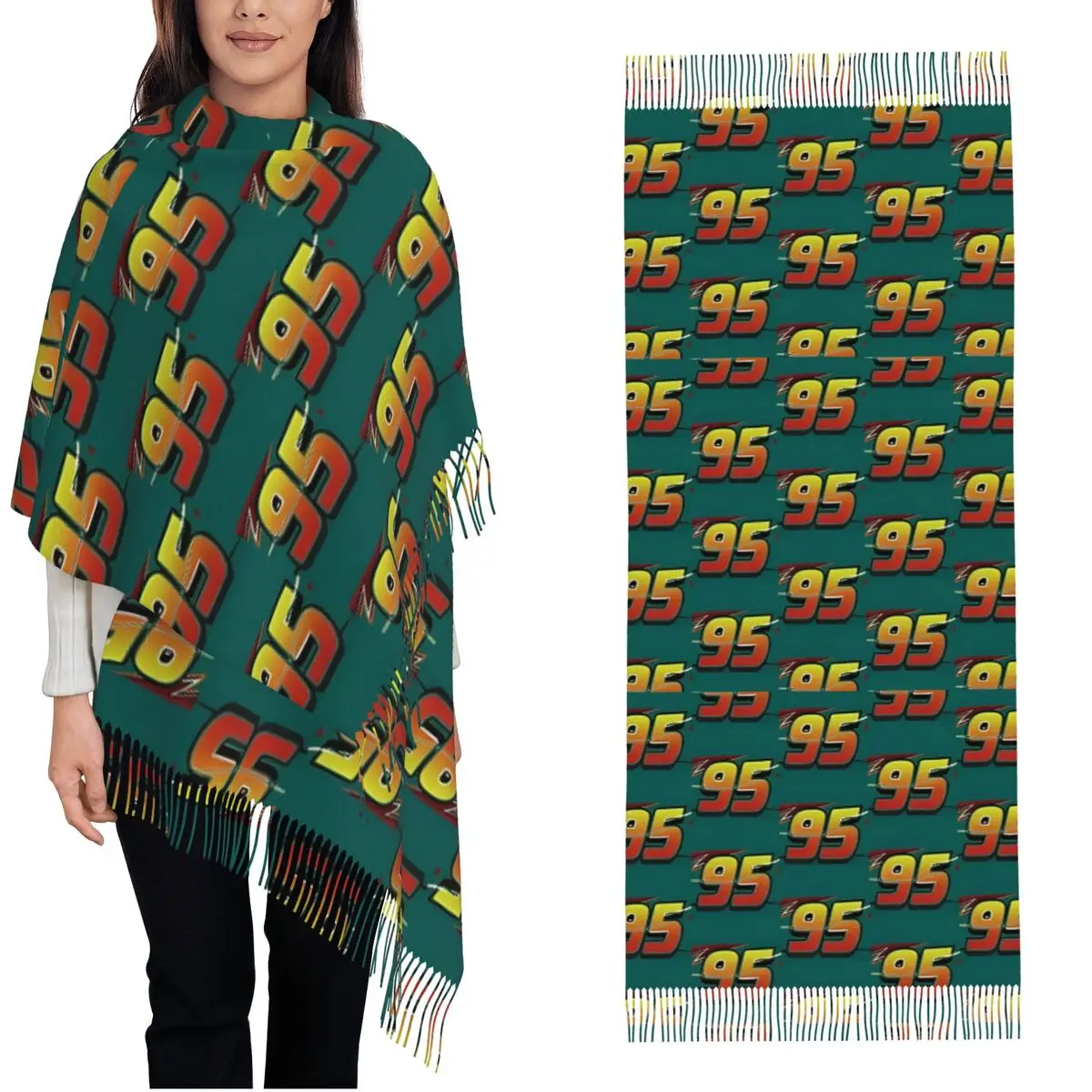 Lightning Mcqueen 95 Scarf for Women Fall Winter Shawls and Wrap Long Large Scarves with Tassel Daily Wear