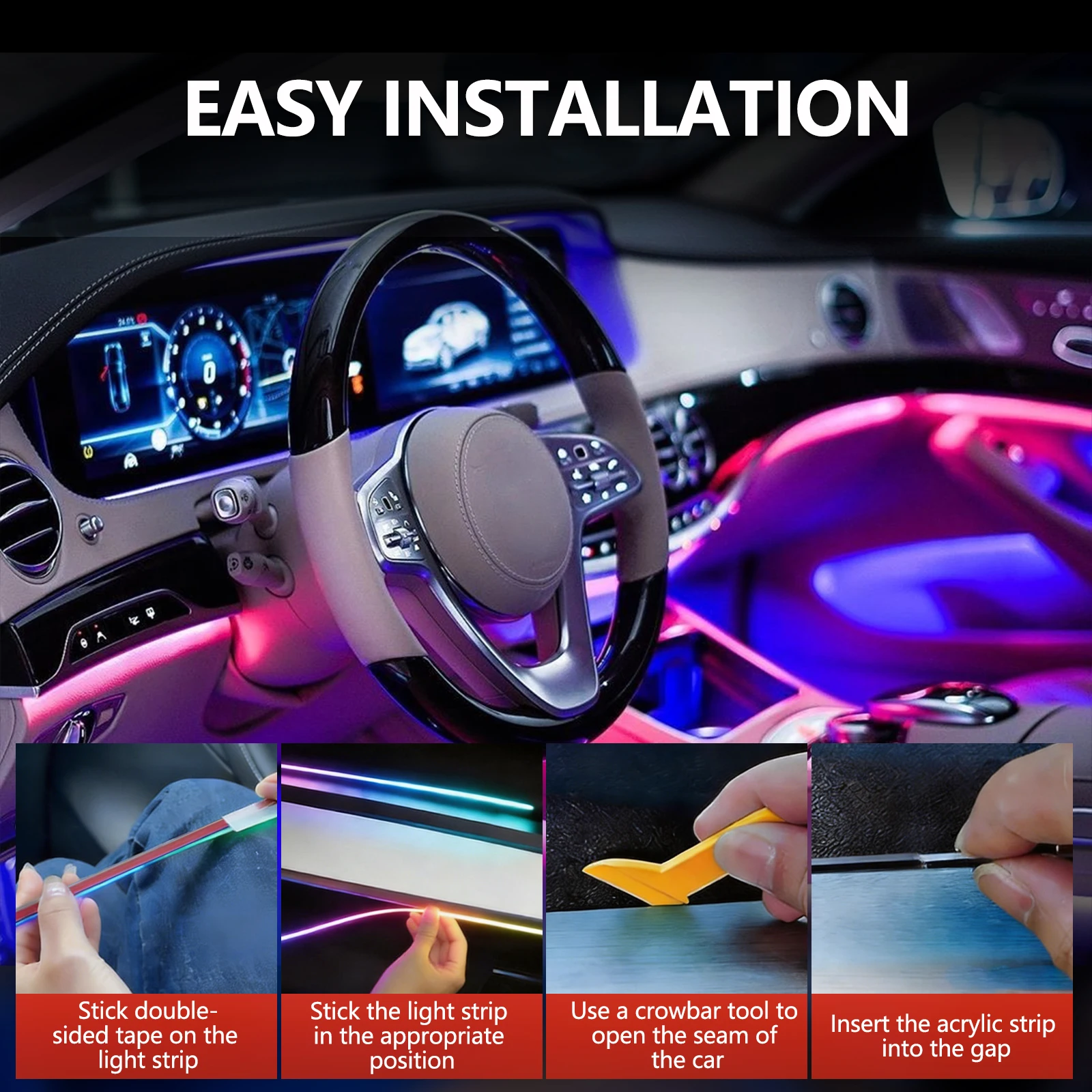 6-in-1 LED Auto-Innenraum-Ambientebeleuchtung Fußraum-Dekorationslampen 12V RGB Atmosphärenlampen-Set mit APP-Steuerung Innenraumbeleuchtung – Detail 3